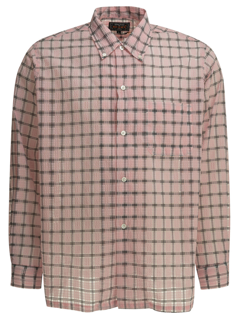 Beams Plus Beams Plus Open Db Nylon Airy Plaid Shirt Pink - World Class Fashion