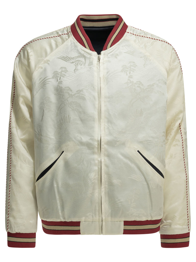 Beams Plus Beams Plus Oriental Reversible Bomber Jacket White - World Class Fashion