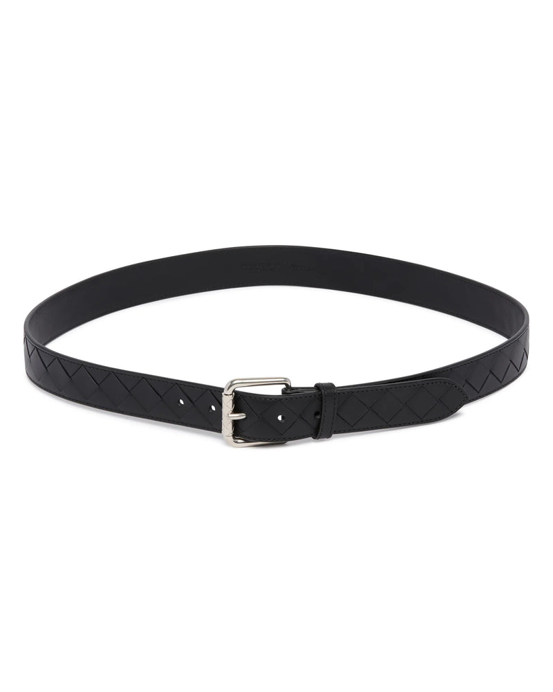 Bottega Veneta Bottega Veneta Intrecciato Leather Belt Black - World Class Fashion