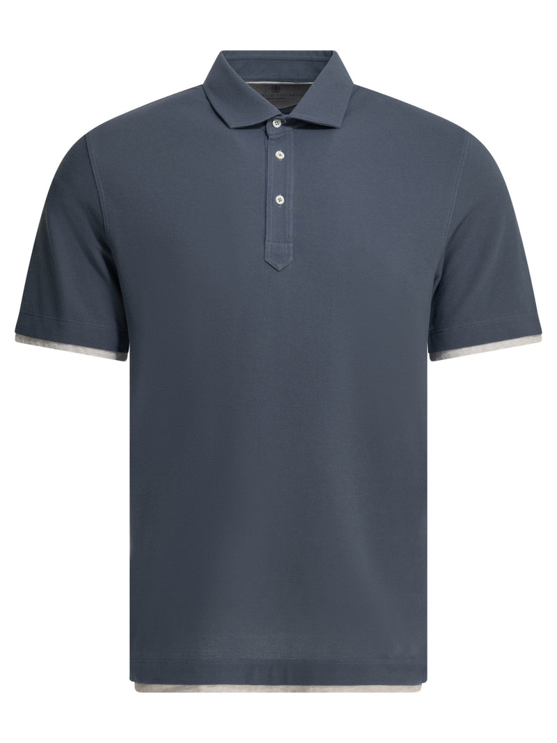 Brunello Cucinelli Brunello Cucinelli Faux Layering Buttoned Polo Shirt Blue - World Class Fashion