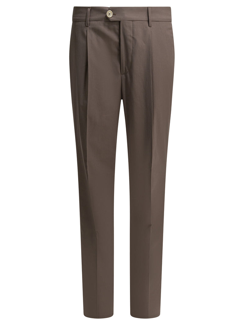 Brunello Cucinelli Brunello Cucinelli Tailored Cotton Trousers Brown - World Class Fashion