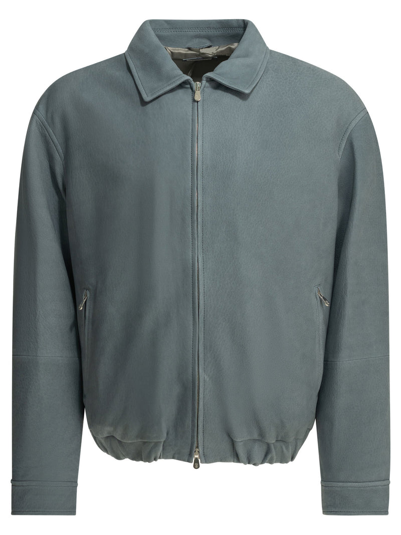 Brunello Cucinelli Brunello Cucinelli Nubuck Leather Jacket Light Blue - World Class Fashion