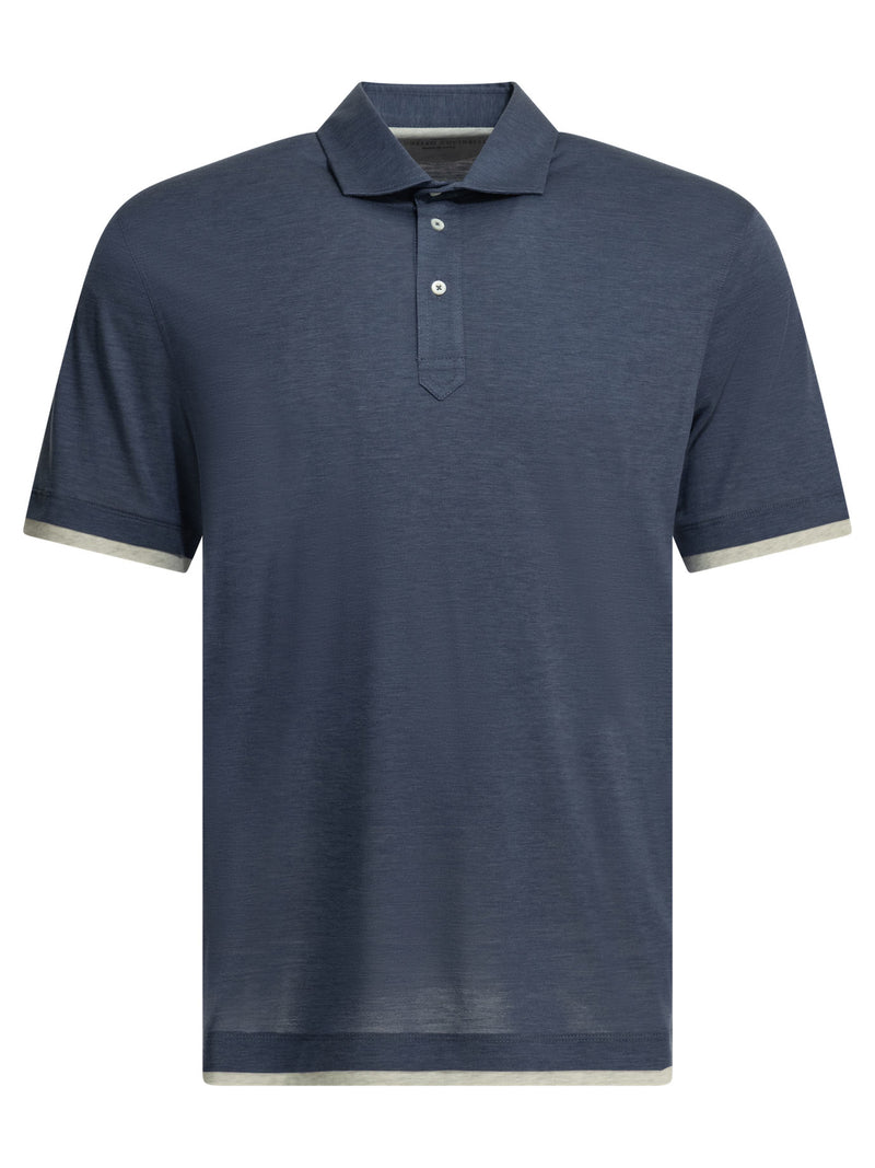 Brunello Cucinelli Brunello Cucinelli Faux Layering Polo Shirt Blue - World Class Fashion