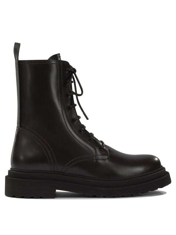 Brunello Cucinelli "shiny Loop Detail" Lace-up Ankle Boots