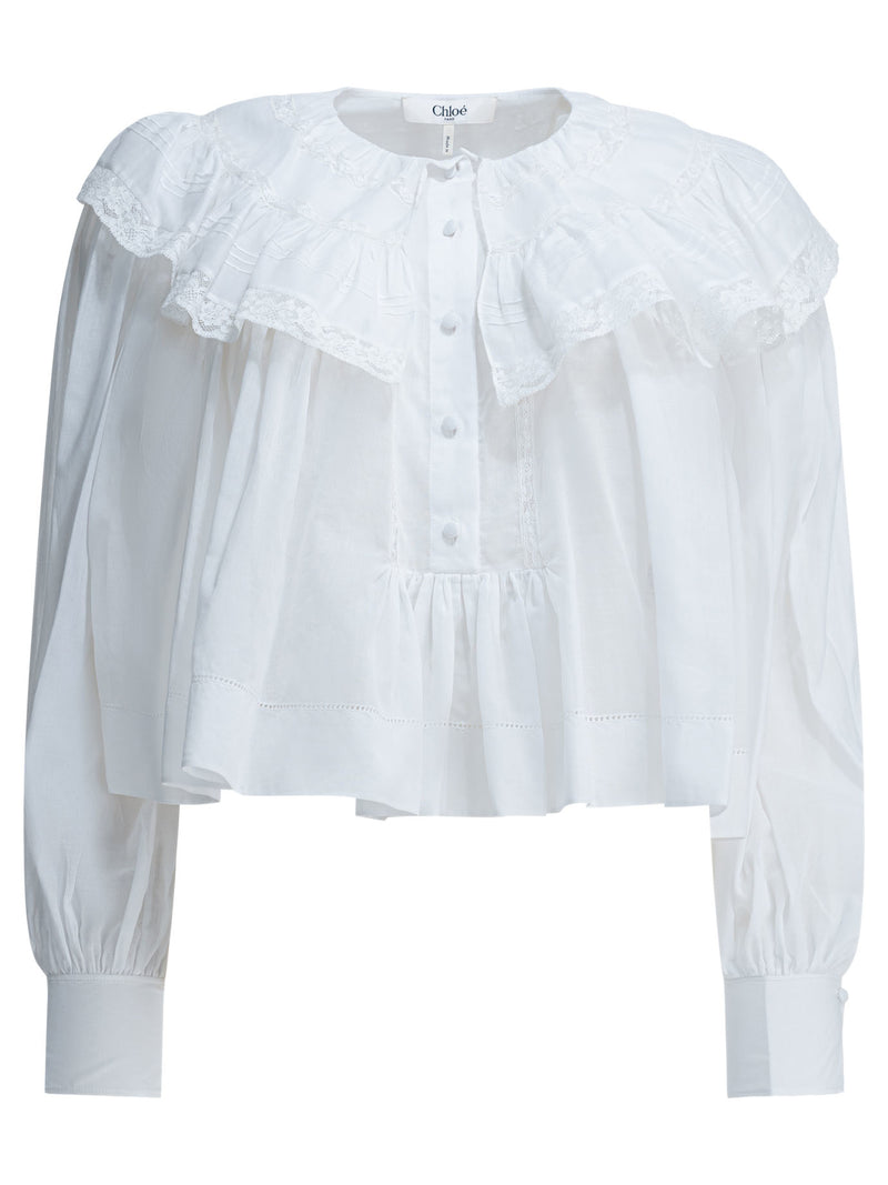 Chloe Chloé Ruffled Casual Top White - World Class Fashion