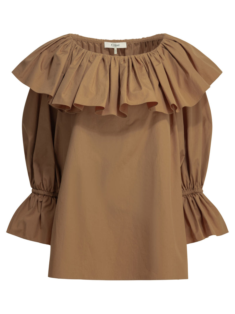 Chloe Chloé Ruffle Casual Top Brown Women - World Class Fashion