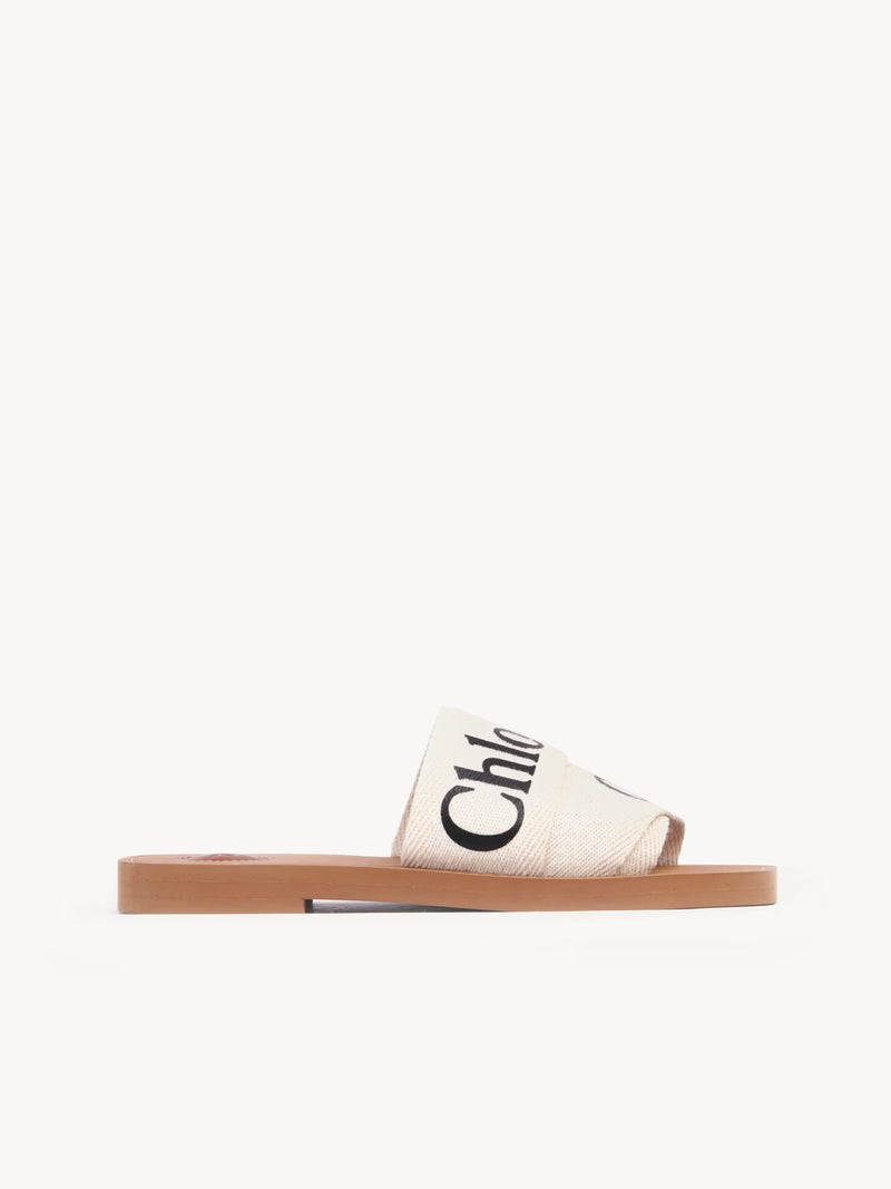 Chloe Chloé Woody Slides White Linen Leather Women - World Class Fashion