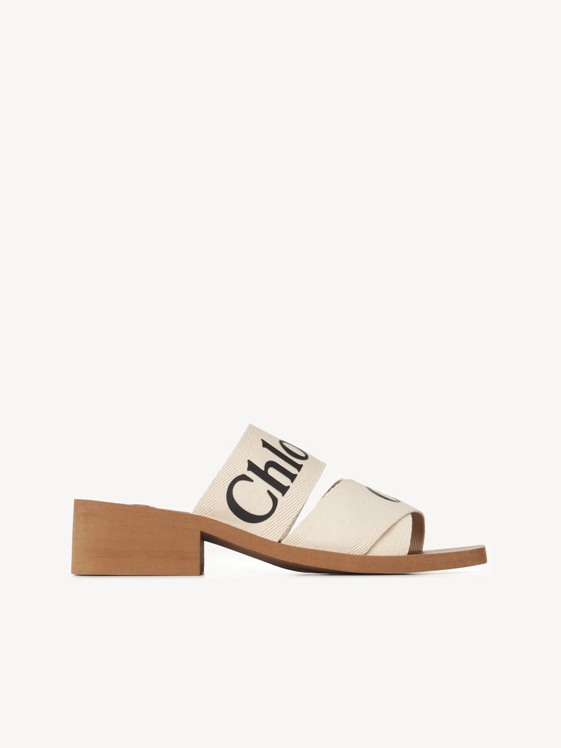 Chloe Chloé Woody 45mm Slides White Linen Leather - World Class Fashion