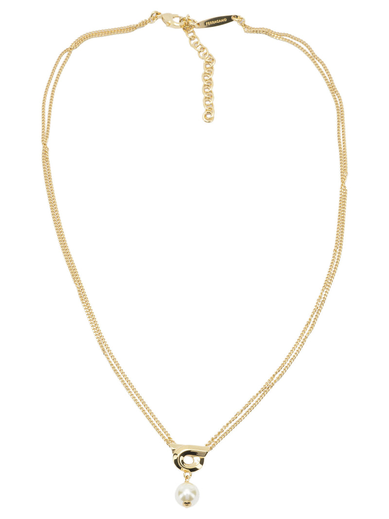 Ferragamo Ferragamo Gancini Necklace with Pearl Gold - World Class Fashion