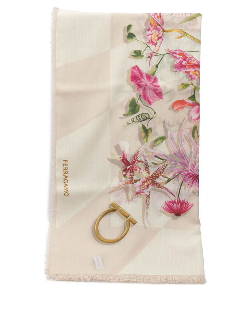Ferragamo Bufanda de lana Ferragamo Gaia con estampado, rosa - World Class Fashion