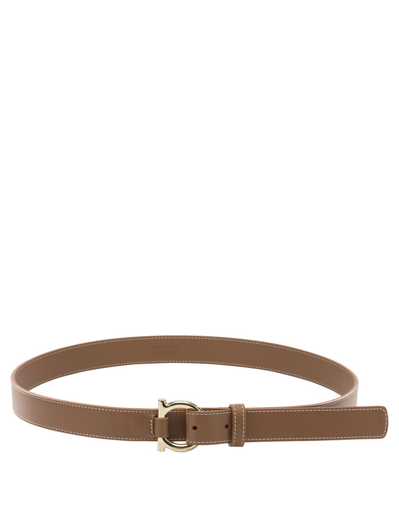 Ferragamo Ferragamo Gancini Leather Belt Beige Women - World Class Fashion