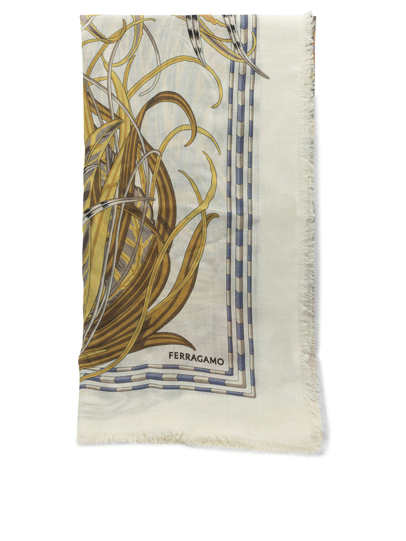 Ferragamo Ferragamo Rooster Cashmere Silk Scarf White - World Class Fashion