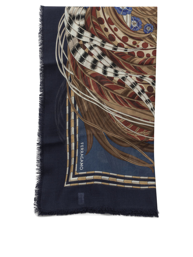 Ferragamo Ferragamo Women's Blue Silk & Wool Scarf - World Class Fashion