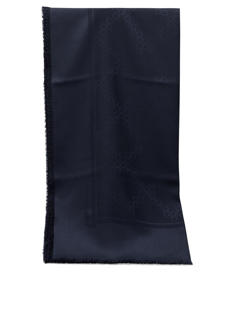 Ferragamo Ferragamo Silk Wool Blend Scarf Blue Women - World Class Fashion