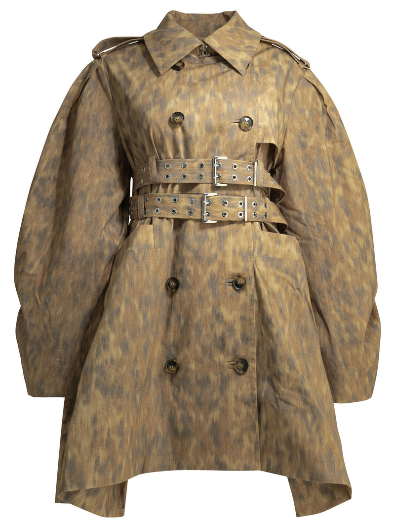 Ganni Ganni Animal Print Trench Coat Beige - World Class Fashion