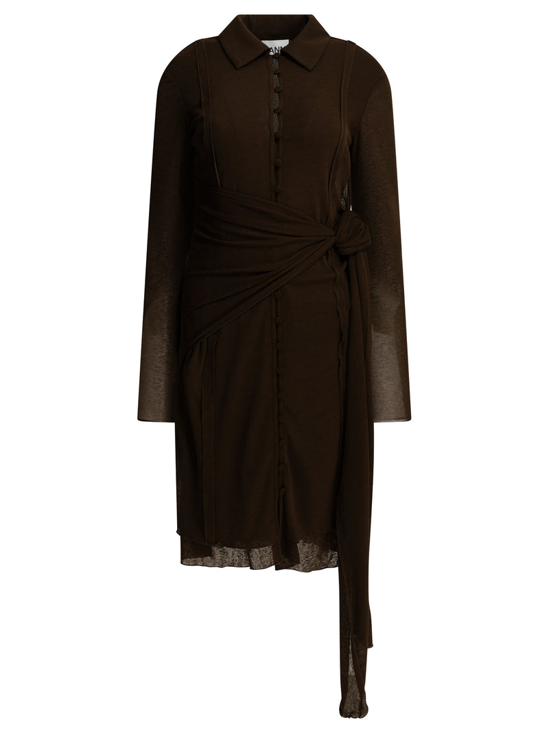 Ganni Ganni Short Chemise Dress Brown - World Class Fashion