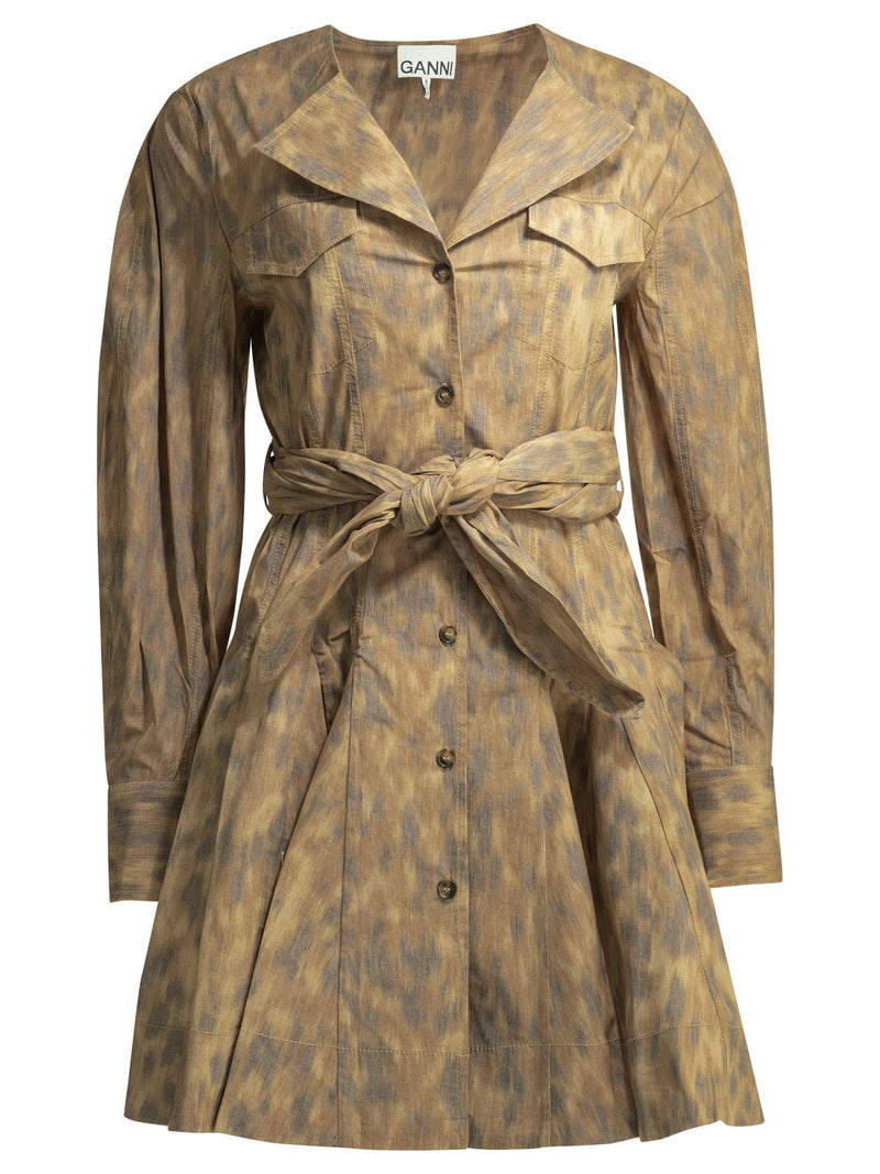 Ganni Ganni Animal Print Chemisier Dress Beige - World Class Fashion