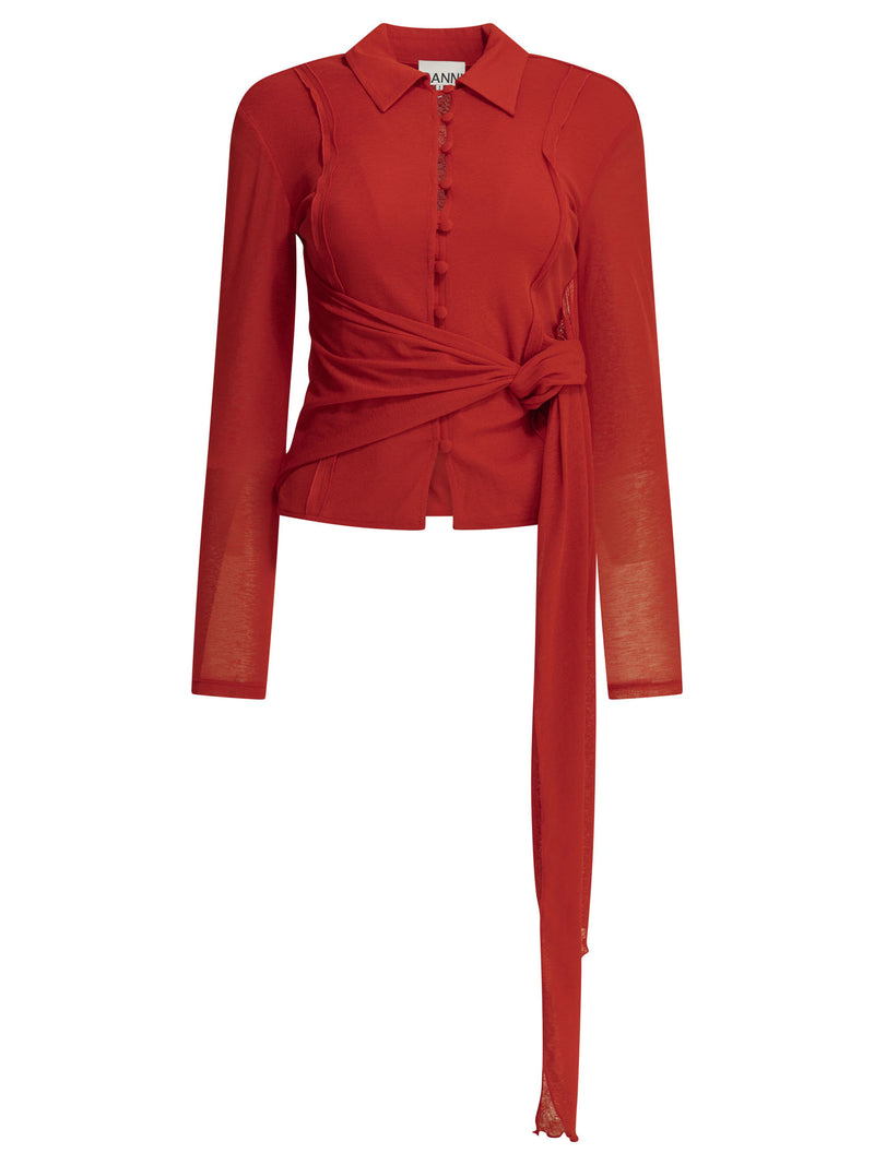 Ganni Polo Ganni de poliéster reciclado, rojo, para mujer - World Class Fashion