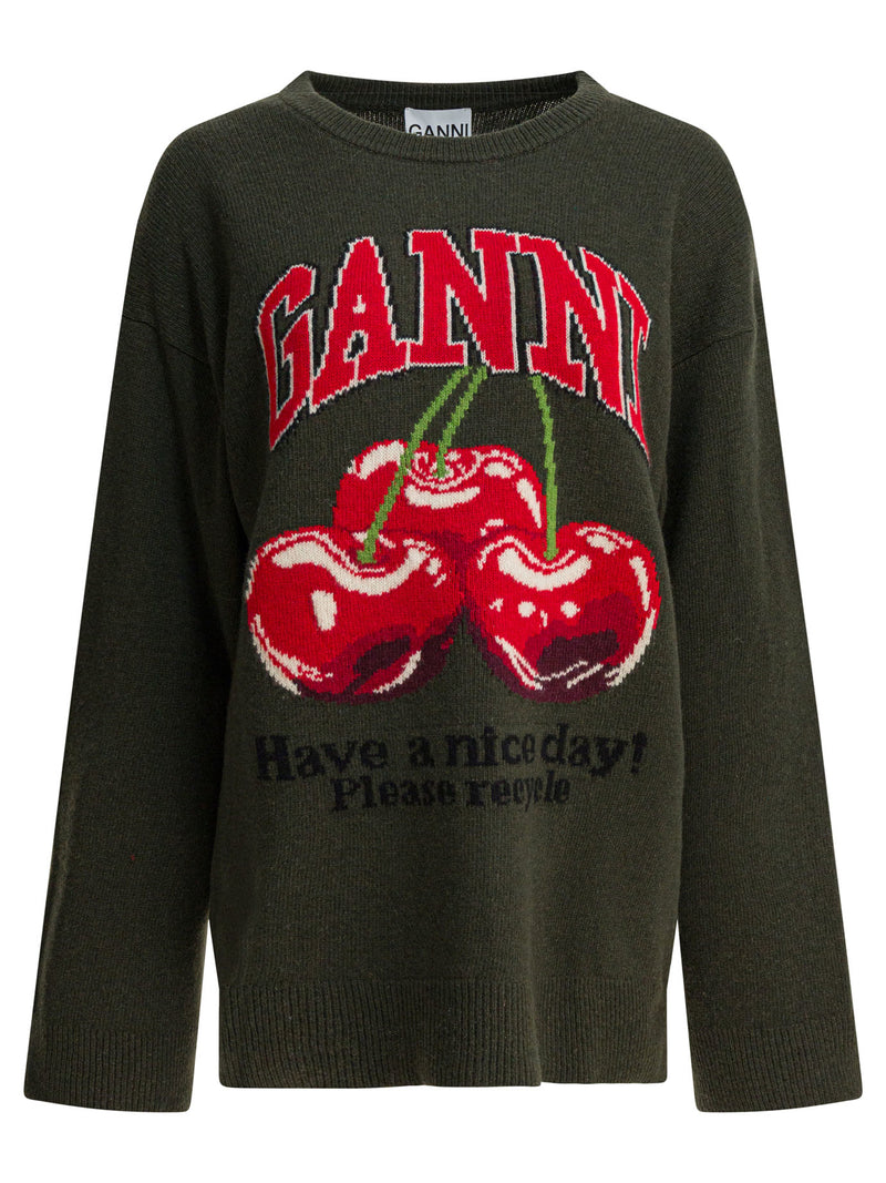 Ganni Ganni Wool-Blend Crew-Neck Sweater Green - World Class Fashion