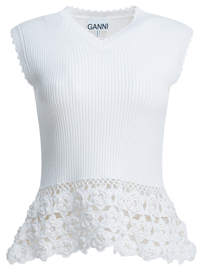 Ganni Ganni Knitted Worked Vest White - World Class Fashion