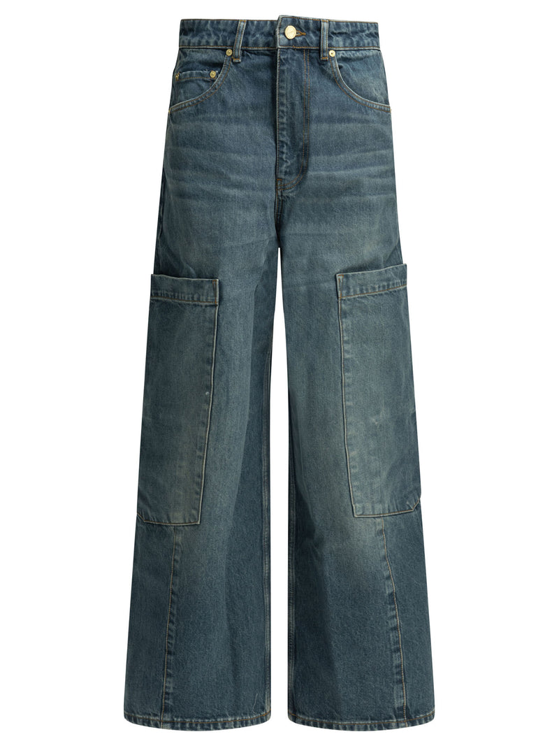 Ganni Ganni Baggy Cargo Wide Leg Jeans Blue Women - World Class Fashion