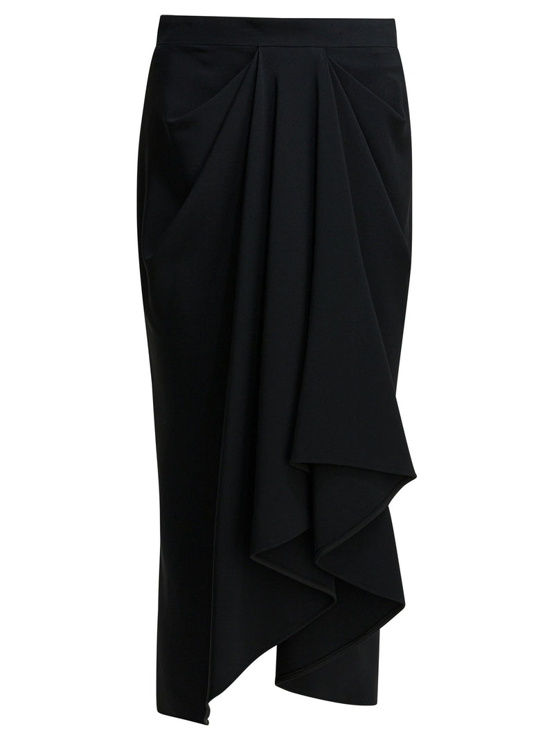Givenchy Givenchy Falda Midi Drapeada en Cady de Crepé Negro - World Class Fashion