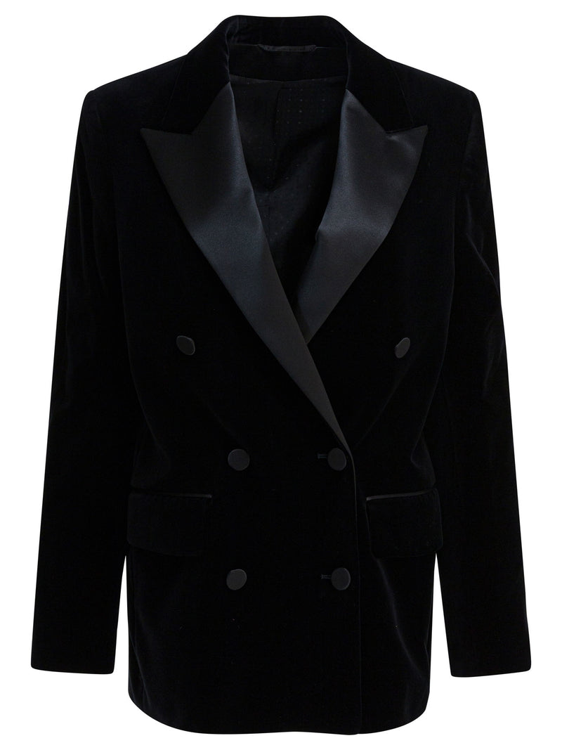 Golden Goose Blazer cruzado de terciopelo y satén negro Golden Goose - World Class Fashion