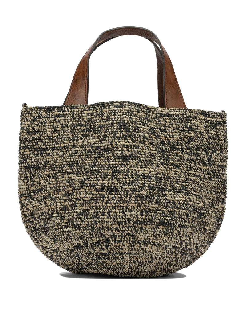Ibeliv Bolso de mano Ibeliv de rafia beige y cuero - World Class Fashion