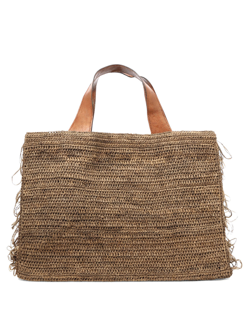 Ibeliv Bolso de mano Ibeliv ONJADARK TEA de cuero de rafia marrón - World Class Fashion
