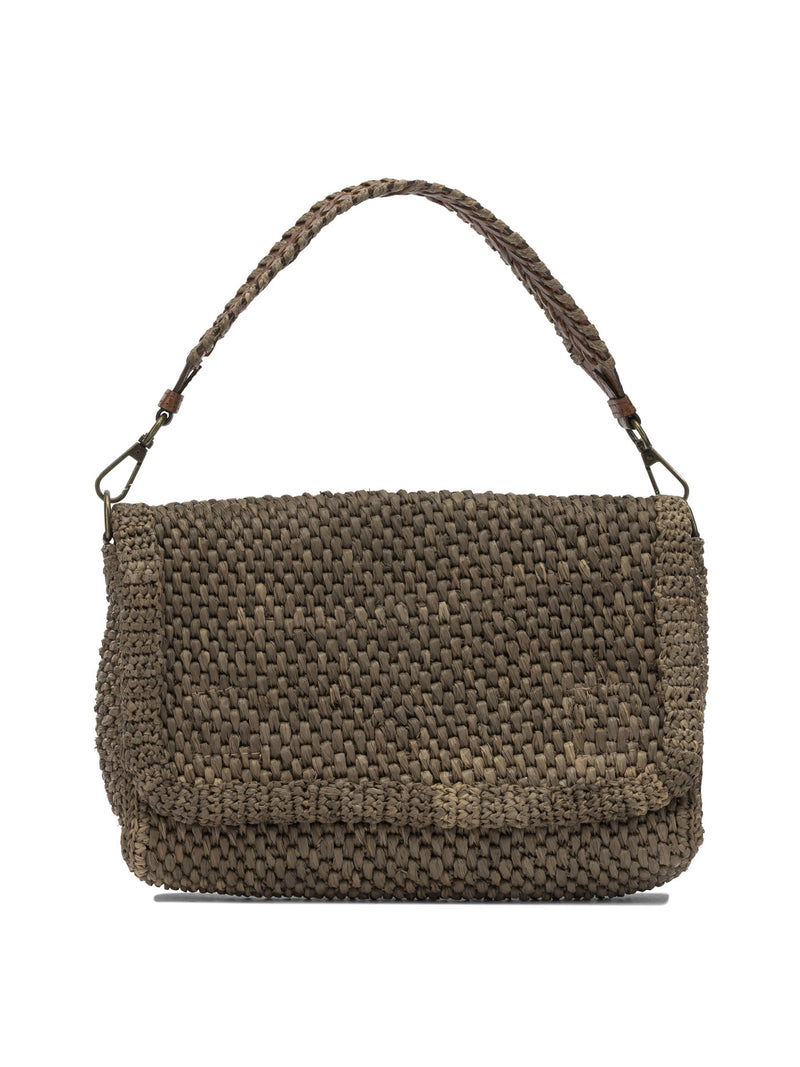 Ibeliv Bolso de hombro Ibeliv Opera de rafia y piel marrón té oscuro - World Class Fashion