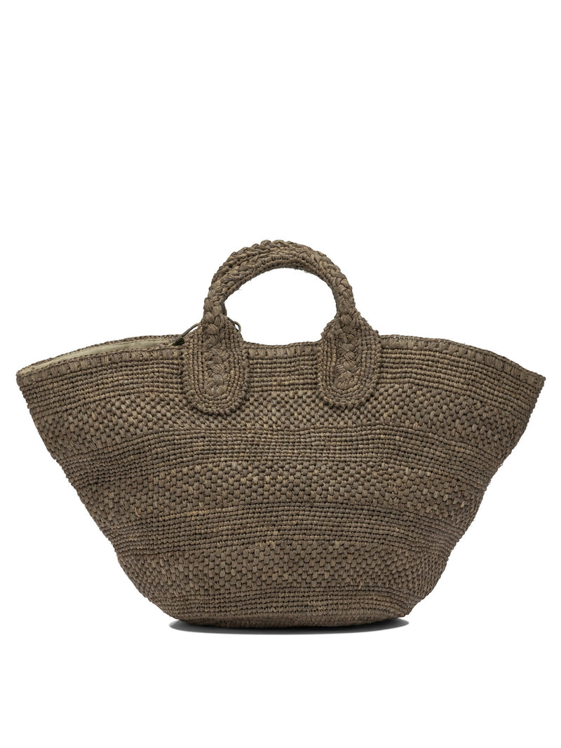 Ibeliv Bolso de mano Ibeliv SOMADARK TEA de rafia marrón y cuero - World Class Fashion