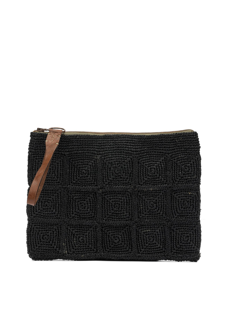 Ibeliv Ibeliv TANA Bolso de mano de rafia negra y piel - World Class Fashion