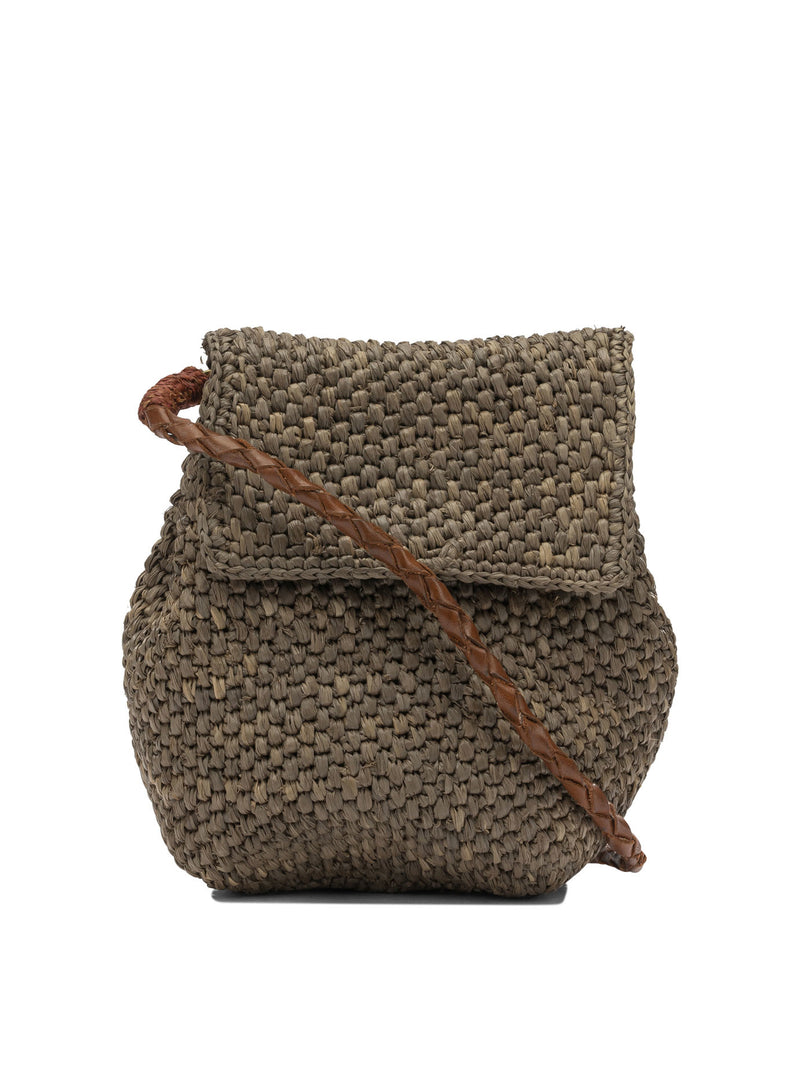 Ibeliv Ibeliv ZAZDARK TEA Brown Raffia Leather Crossbody Bag - World Class Fashion