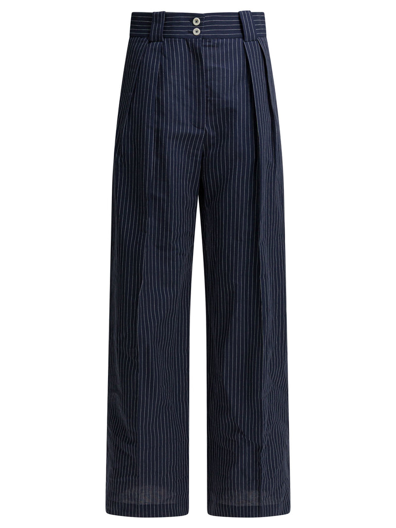 Ines De La Fressange Pantalones de lino y algodón Ines De La Fressange para mujer, color azul - World Class Fashion