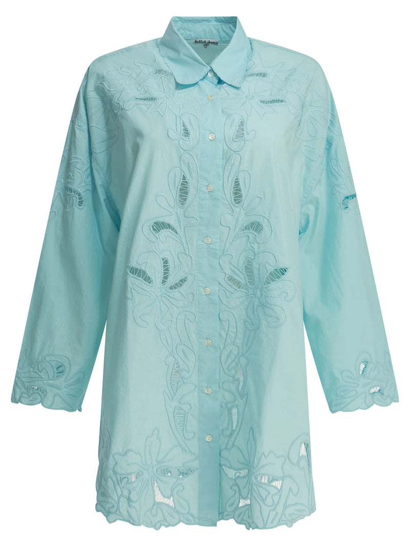 Juliet Dunn Juliet Dunn Embroidered Casual Shirt Light Blue - World Class Fashion