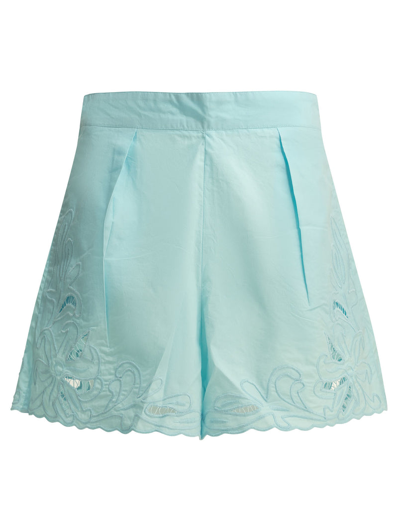 Juliet Dunn Juliet Dunn Pantalones Cortos Bordados de Algodón Azul Claro - World Class Fashion
