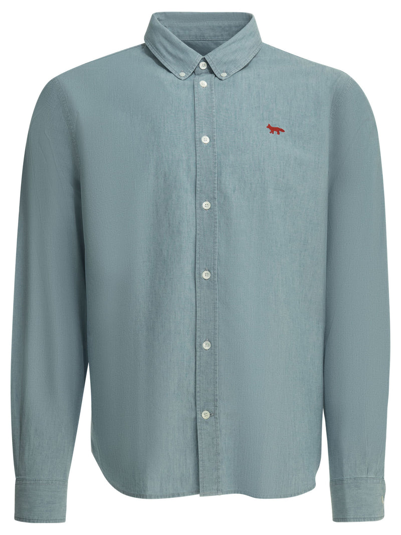 Maison Kitsuné Maison Kitsuné Profile Fox Casual Shirt Light Blue - World Class Fashion