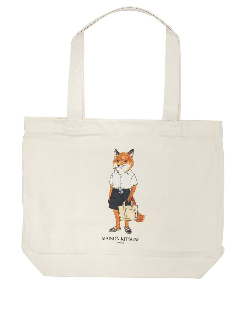 Maison Kitsuné Bolso de Hombro Grande Maison Kitsuné Dressed Fox Beige - World Class Fashion