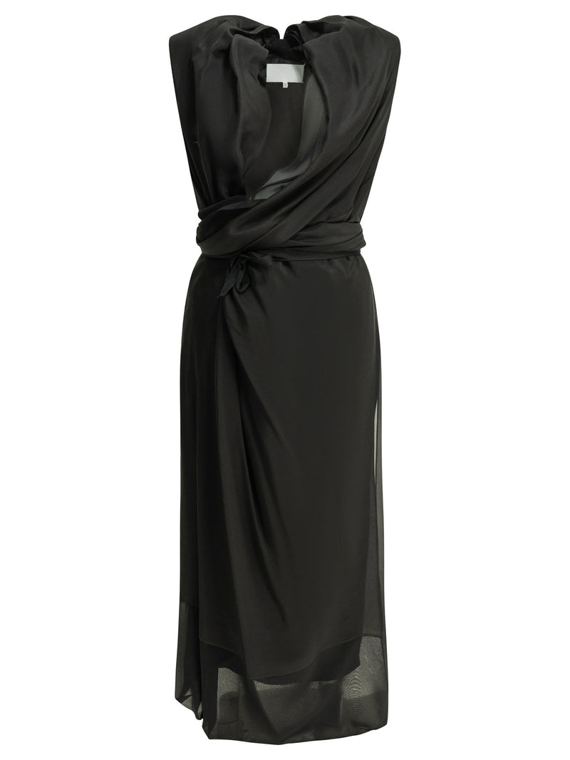 Maison Margiela Maison Margiela Draped Silk Midi Dress Black - World Class Fashion