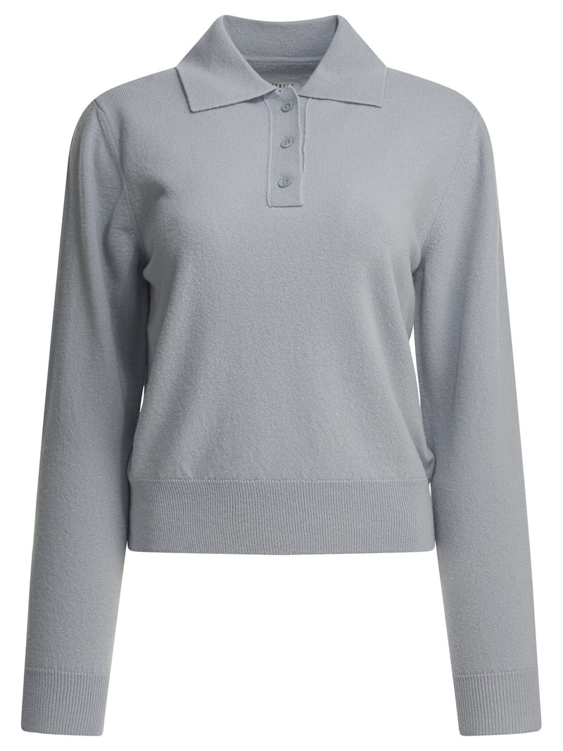 Maison Margiela Maison Margiela Virgin Wool Polo Sweater Light Blue - World Class Fashion