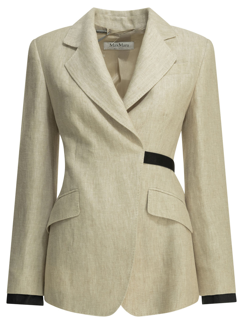 Max Mara Max Mara Linen Double-breasted Blazer Beige - World Class Fashion