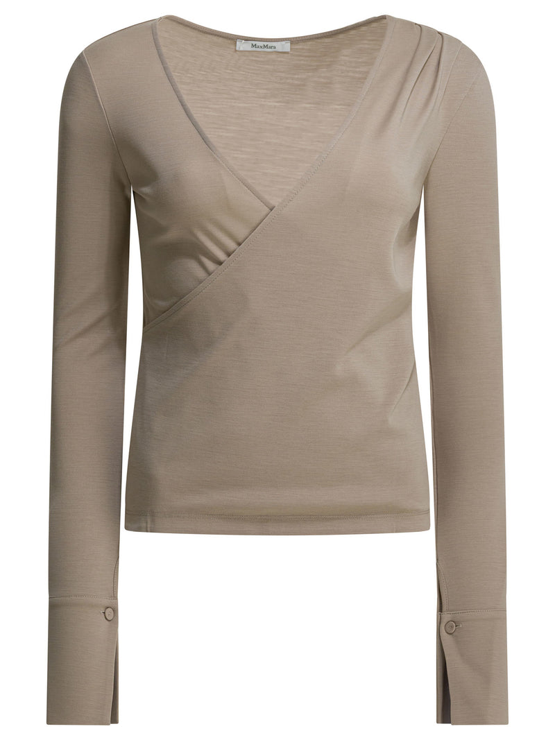 Max Mara Pure Max Mara Suéter con cuello en V de lana virgen pura color beige - World Class Fashion
