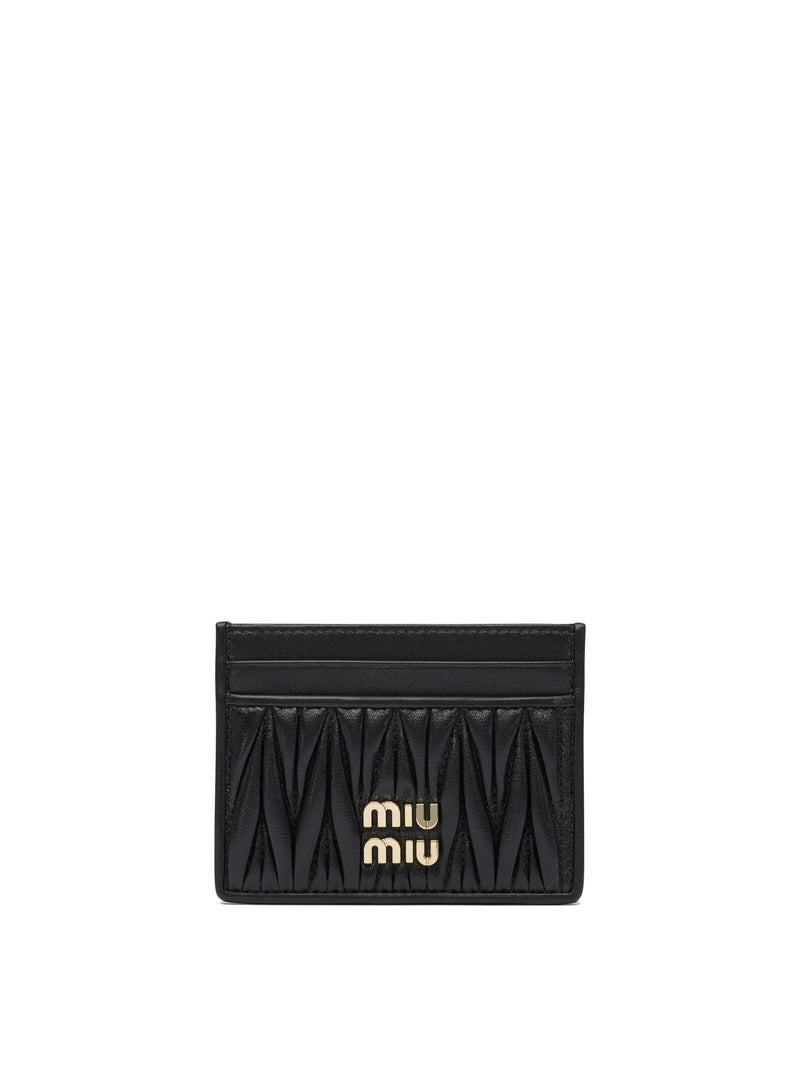 Miu Miu Miu Miu Matelassé Nappa Leather Card Holder Black - World Class Fashion