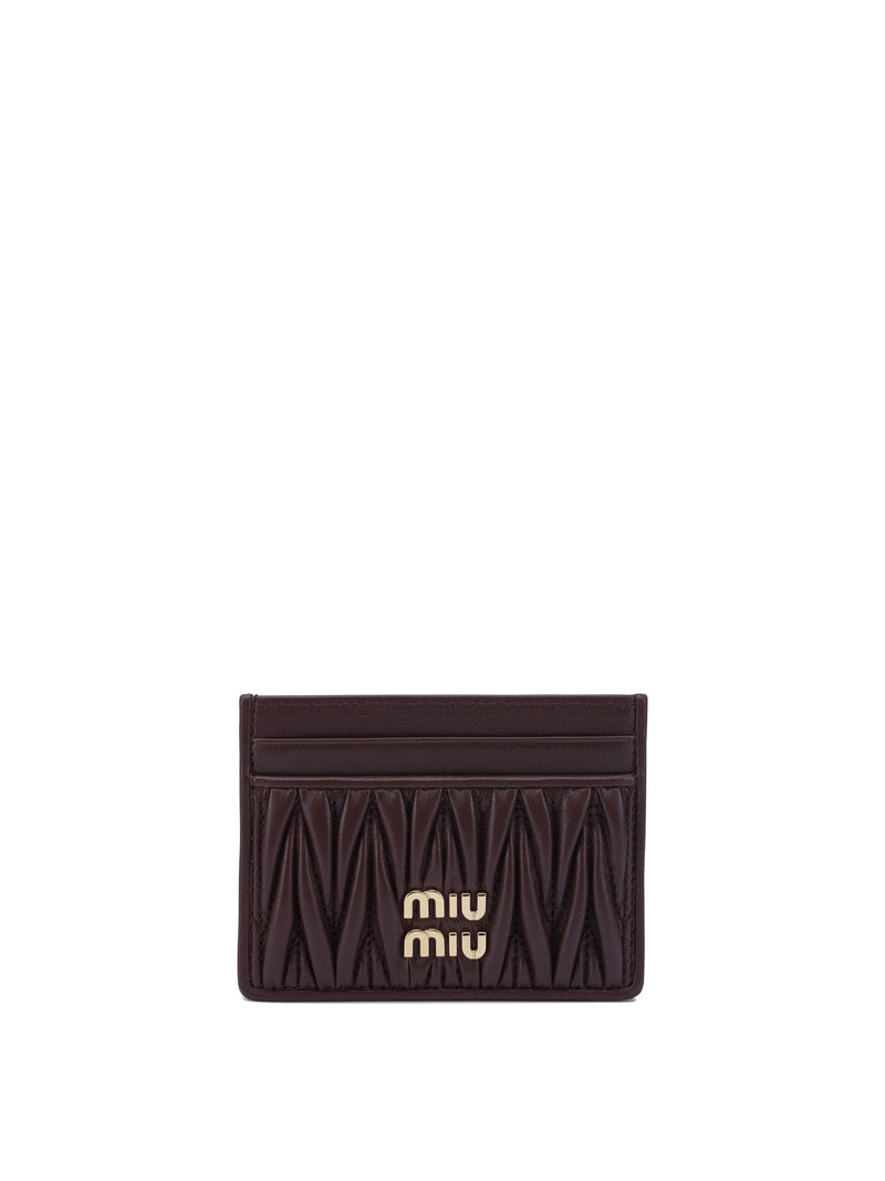 Miu Miu Miu Miu Matelassé Nappa Leather Card Holder Bordeaux - World Class Fashion