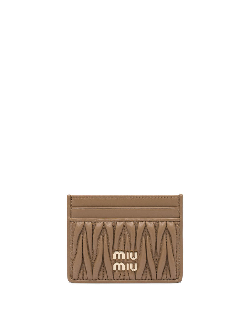 Miu Miu Miu Miu Matelassé Nappa Leather Card Holder Brown - World Class Fashion