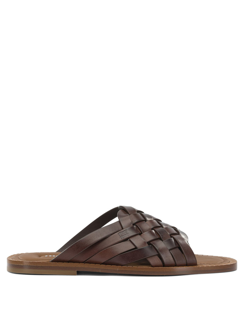 Miu Miu Miu Miu Leather Slides Brown Women - World Class Fashion