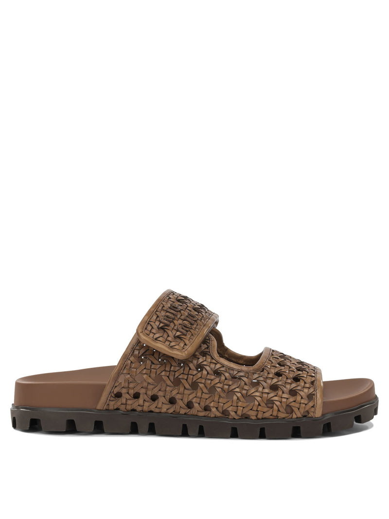 Miu Miu Miu Miu Woven Leather Low Sandals Brown Women - World Class Fashion