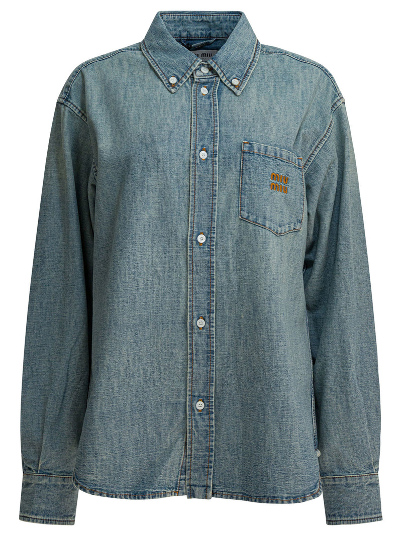 Miu Miu Miu Miu Denim Shirt Light Blue Women - World Class Fashion