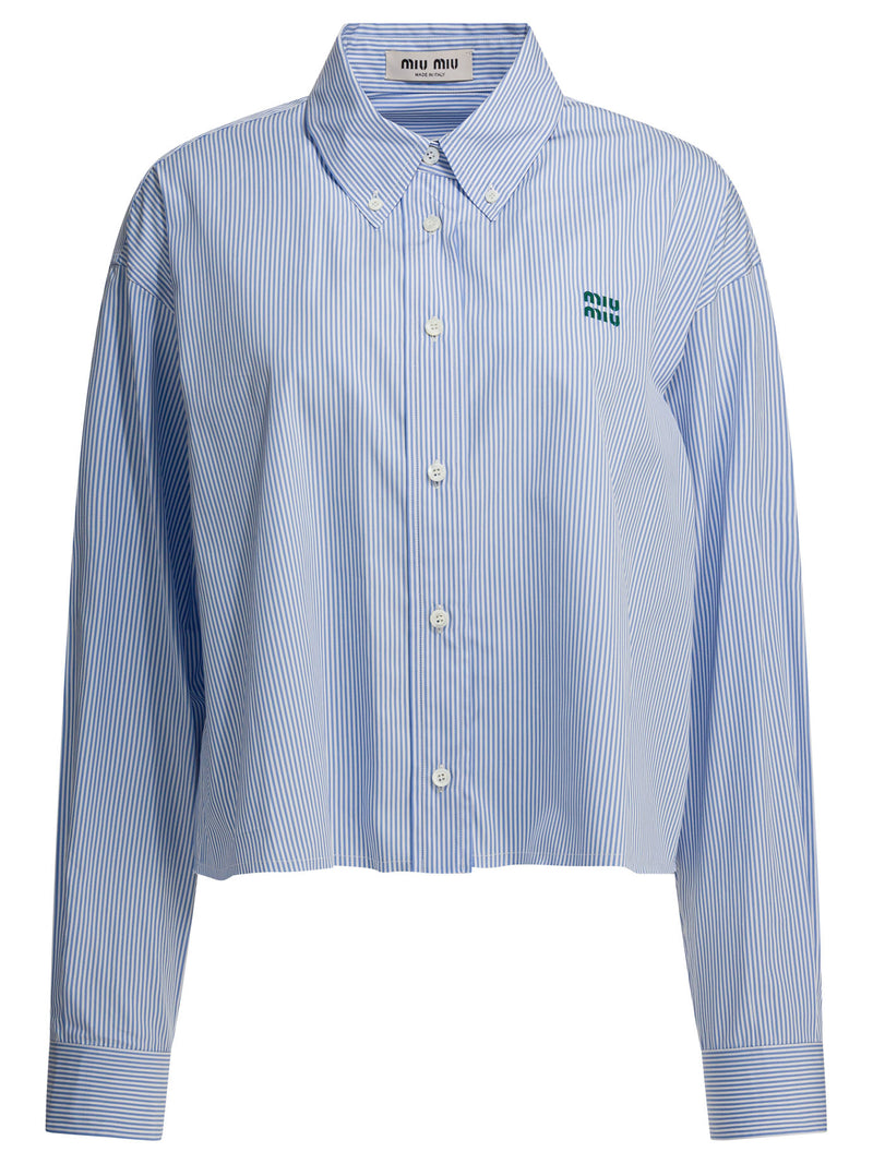 Miu Miu Miu Miu Poplin Shirt with Logo White - World Class Fashion