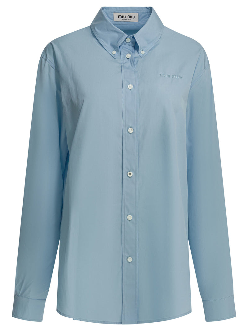 Miu Miu Miu Miu Casual Cotton Shirt Light Blue - World Class Fashion